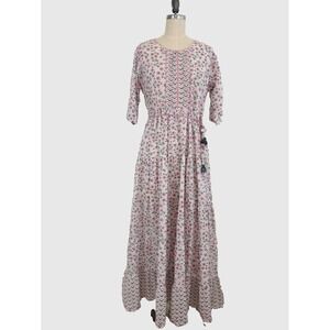 S4U Dress Maxi Floral Romantic Boho Size L Tiered Metallic Thread‎ Sequins Fairy